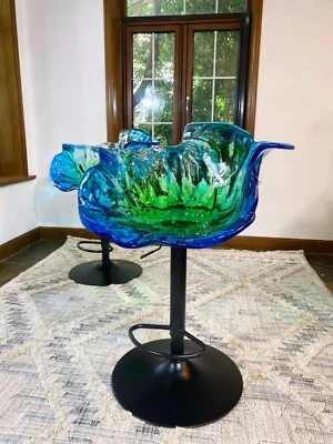 Ella Elle Flower Barstool Dining Chair Swivel hand crafted Marble marbling Stool - Image 1 of 4