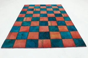 Chic Vintage Patchwork Oriental Rug 200x140 Blue Red Overdyed Distressed Look 1970 - Picture 1 of 6