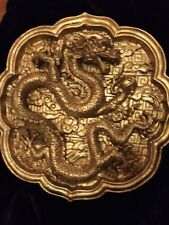 Antique/Vintage Large Asian Carved Golden Dragon With Flaming Pearl Wall Decour