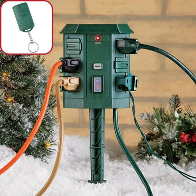 Outdoor 6 Outlet Power Strip Garden Yard Stake with Remote, 6-Ft Power Cord - Image 1 of 4
