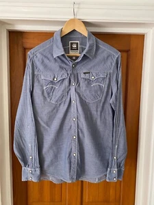 G-Star Raw Denim Blue Thin Cotton Western Shirt Size L Arc 3D L/S Pearl Snap - Picture 1 of 11