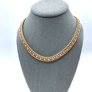 Graziano Pink Gold Tone Necklace Braided Flat Soft Shiny Heavy
