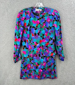 Adrianna Papell Women's Vintage Skirt Silk Suit Blazer Set Size 10 Bold Colors - Picture 1 of 12