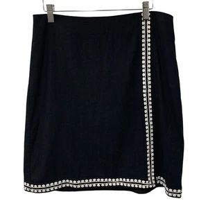 Ann Taylor | Skirt Knee Length Linen Blend Black White Embroidered NWT- Size 6 - Picture 1 of 8