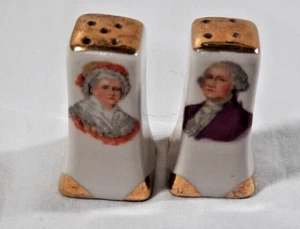 VINTAGE GEORGE AND MARTHA WASHINGTON SALT AND PEPPER SHAKER GOLD TRIM CORK 2" - Picture 1 of 4