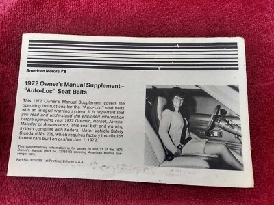 Cinturón de seguridad AMC NOS 72 distribuidor volante AMX Javelin Gremlin Hornet Matador Ambassador Foto 1 de 4