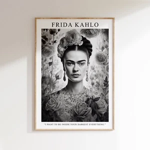 Black And White Frida Kahlo Portrait Feminist Art Print - Picture 1 of 8