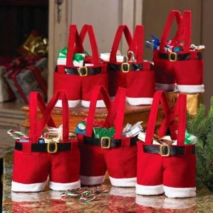 5pcs Christmas Decorations Gift Bags Candy Bags Santa Pants Style Lovely Treat B - Picture 1 of 8