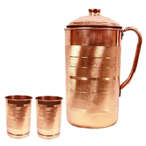 Jarra de cobre puro con vaso de vidrio para servir agua beneficio para la salud restaurante regalo - Imagen 1 de 4