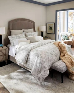 Ralph Lauren Genevieve Cotton Duvet Cover Paisley Floral Grey & White Queen $355 - Picture 1 of 9