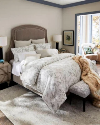 Ralph Lauren Genevieve Cotton Duvet Cover Paisley Floral Grey & White Queen $355 - Image 1 of 4