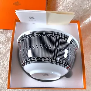 Hermes Paris H Deco Cuenco 18cm Negro Blanco Porcelana Vajilla con Estuche - Imagen 1 de 17