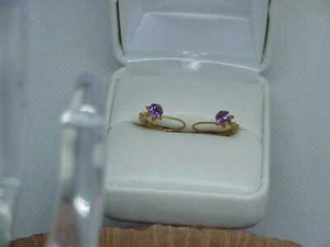 14K 6mm 0,25ct Amethyst Ohrringe Gelbgold Hebelverschluss Vintage Neu Hänger - Bild 1 von 12