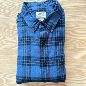 Camicia L.L.Bean media flanella uomo blu 24" pit-to-pit designer moda con bottoni - Foto 1 di 9