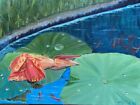 Oil painting falling flowers on lotus leaves on Canvas 1/2" Thickness 12x16"
