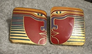 Orecchini Clip-on Laurel Burch Vintage Smalto Colorato ""Vayu"" Bel Colore Brillante - Foto 1 di 6