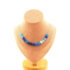 Minéraux collection. Collier 15 perles Agate rubanée bleu 8 mm Chaine en acier