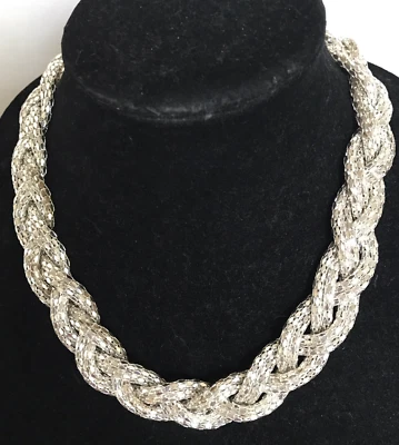 Braided silver Crystal Elements Statement Necklace 21" - Image 1 of 2