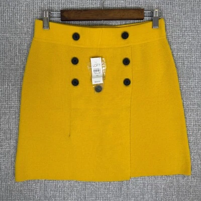 LOFT Knit Mini Skirt Button Front Yellow Sz XS Academia Anime Preppy Y2K School - Image 1 of 4