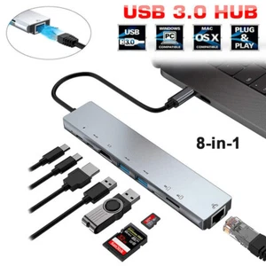 USB C HUB Type-C to HDMI USB 3.0 RJ45 Adapter PD Charger Dock for Phone Tablet - Picture 1 of 13