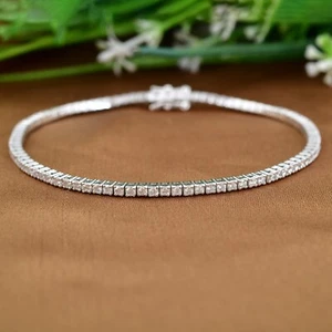 Natürlich H/Si Rundschliff Diamant Damen Armband 18k Weiss Gold Tennis 1.79 CT - Bild 1 von 8