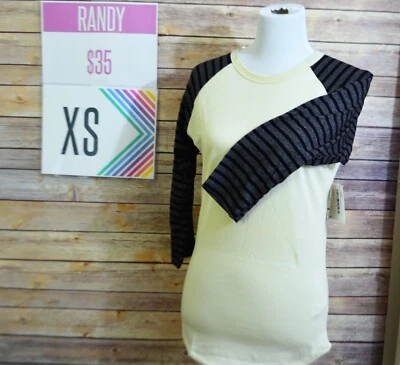 Camiseta de béisbol LuLaRoe nueva con etiquetas Randy XS crema con rayas negras y grises en las mangas Foto 1 de 4