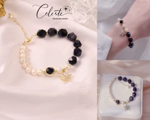 14K Gold Plated Real Fresh Water Pearl Star Dust Crystal Sandstone Bracelet Gift - Bild 1 von 12