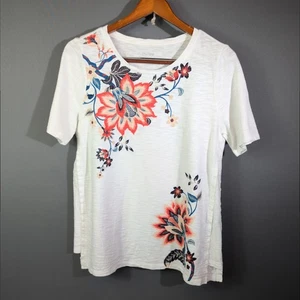 Chico's Ultimate Tee Md Peach Floral Print on White Bloomcore Cottage Normcore - Bild 1 von 9