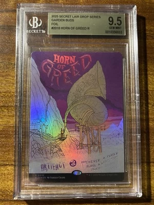 MTG✨HORN OF GREED Brdless/Ext/Full Art 🌈 FOIL✨SLD Garden Buds BGS 9.5 RARE - Image 1 of 4
