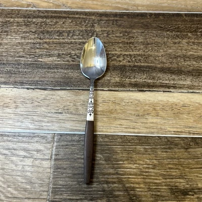 Vintage MCM Interpur Stainless Japan Flatware Brown Wood Handle Teaspoon - Image 1 of 4