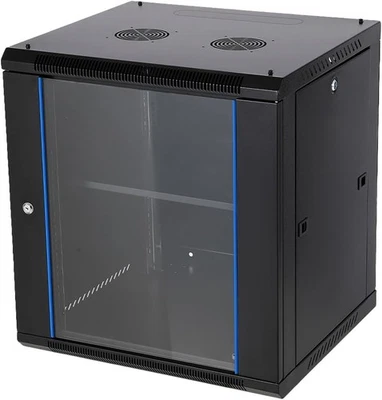 Carbon Steel Network Cabinet with Glass Door with Cooling Fan Holes & Lock - Image 1 of 4