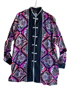 Bob Mackie Wearable Art 90s Vintage 100% Silk Asian Blouse Long Sleeve Large NEW - Bild 1 von 9