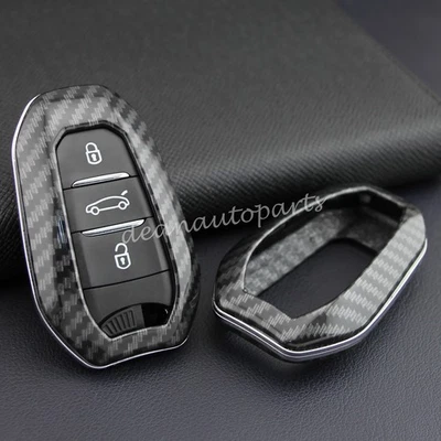 Carbon Fiber Smart Key Case Cover For Peugeot 208 308 508 2008 3008 5008 Citroen - Image 1 of 4