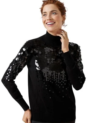 Talbots Lentejuelas Adornadas Cuello Alto L Mezcla Algodón LS Festivo Nuevo con Etiquetas Foto 1 de 4