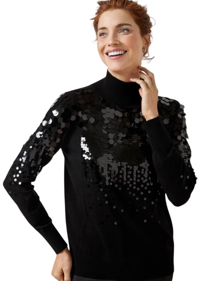 Talbots Lentejuelas Adornadas Cuello Alto L Mezcla Algodón LS Festivo Nuevo con Etiquetas Foto 1 de 4