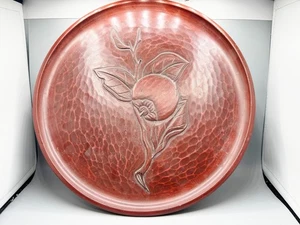 VINTAGE JAPANESE RED LACQUER EMBOSSED FRUIT DESIGN SERVING PLATE TRAY - Foto 1 di 8