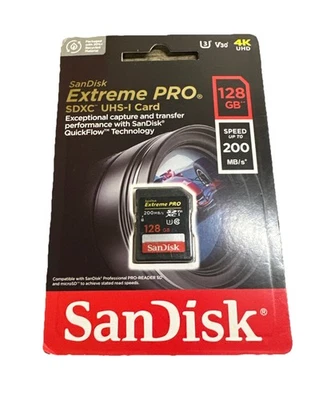 Tarjeta de memoria SanDisk Extreme PRO 128 GB UHS-I U3 SDXC 200 MB/s 4K SDSDXXD-128G Foto 1 de 4