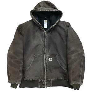 Giacca Carhartt vintage J130 DKB 2XL alta sbiadita marrone scuro con cappuccio strappi tela - Foto 1 di 18
