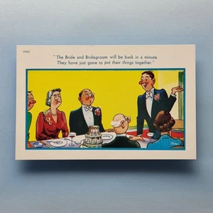 Freche Comic Postkarte um 1965 Hochzeit Frühstück Pinz Nez Dinge zusammen Trow Brook - Bild 1 von 2