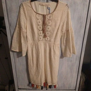 Chelsea & violet fringed lace dress Small Bohemian Feminine Cottage Core Cream - Picture 1 of 11