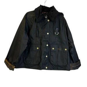 Barbour Reighton Waxed Tartan Plaid Cuffs Jacket Hood Black Women 12 NWT - Picture 1 of 12