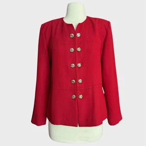 Vintage 90's Women Sz 8 Med Red Preppy Classic Blazer Gold Buttons Heritage - Picture 1 of 7