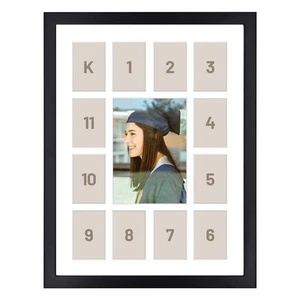 , 12x16 Black Wood Frame - 13 Opening White Mat - Collage Frame - Real Glass,... - Picture 1 of 7