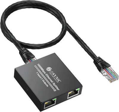 Gigabit Ethernet Splitter 1 in 2 Out Con Cavo Di Rete 0.5M, RJ45 LAN Switch 1 a  - Immagine 1 di 4