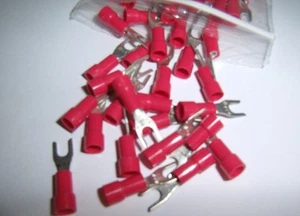 25 Wire Spade Fork Connector Red Vinyl Terminal #6 Car Audio Speaker Amp New - Picture 1 of 1