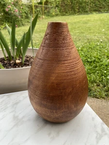 Mango Wood Bulb Small Vase Made In Taiwan Great Condition For Decoration ONLY. - Picture 1 of 7