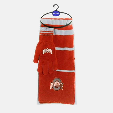 OHIO STATE BUCKEYERS KNIT SCARF & GLOVES MATCHING GIFT SET NCAA NWT NEW Cover