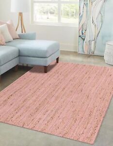 Rug Pink Dye Jute Rectangle 100% Handmade Braided Floor Mat Rustic Runner Rug