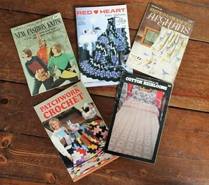 Knit Crochet Pattern Books 5Vtg 1940s-60s Fashions Aphghans Bedspreads - Picture 1 of 7