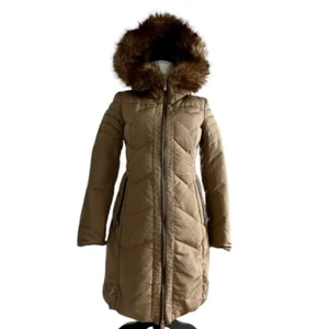 Abrigo Zara Basic Usado Una Vez Mezcla Plumas Piel Capucha Ribete Beige Caramelo Talla S - Imagen 1 de 14